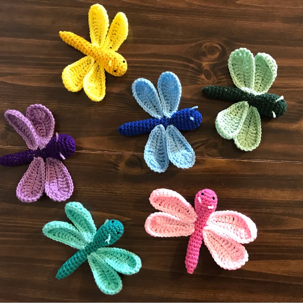 Crochet 6” dragonfly plush. Set of 6